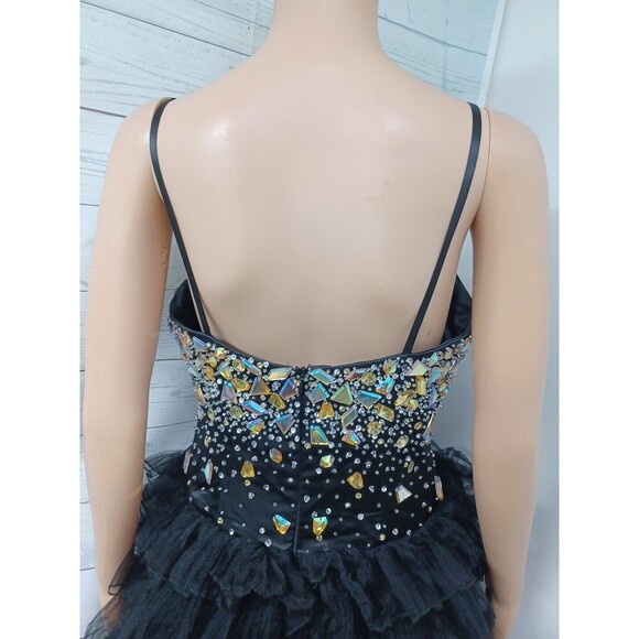 DAVE & JOHNNY Hi Low Tiered Ruffles Tulle Beaded  Long Prom Formal Dress Sz 5/6 - Picture 7 of 13